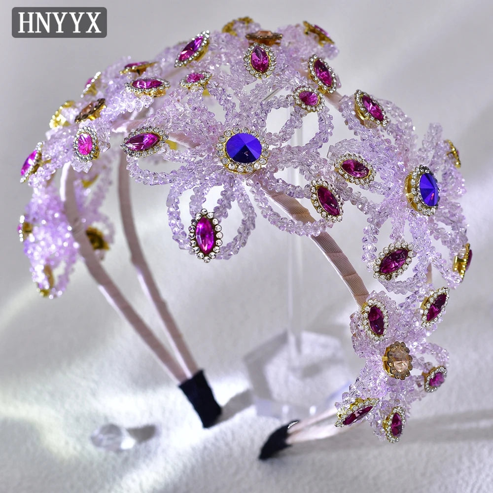 HNYYX Shiny Pink Full Rhinestone Princess Headband