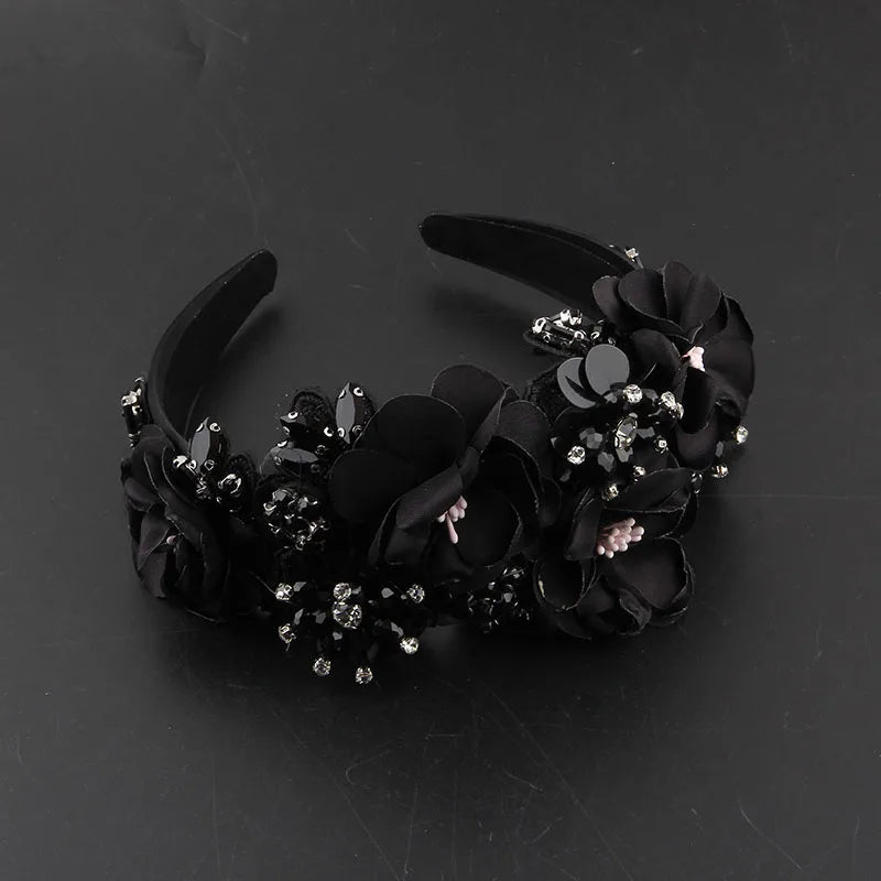 Baroque Luxury Shiny Rhinestone Crystal Pearl Flower Headband