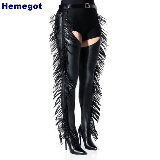 Black Fringed Waist Boots
