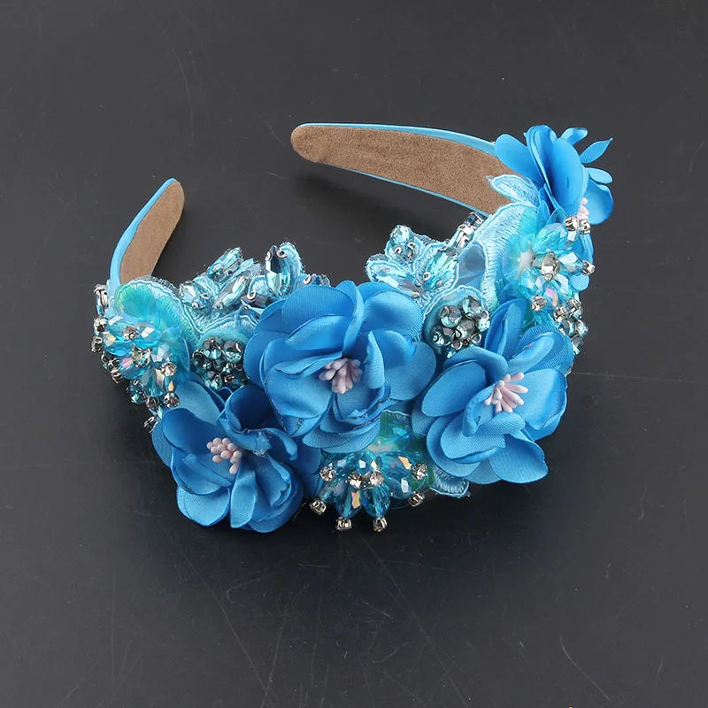 Baroque Luxury Shiny Rhinestone Crystal Pearl Flower Headband