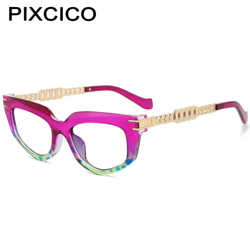 55577 Metal Hollow Chain Presbyopic Glasses - Cat Eyes Retro
