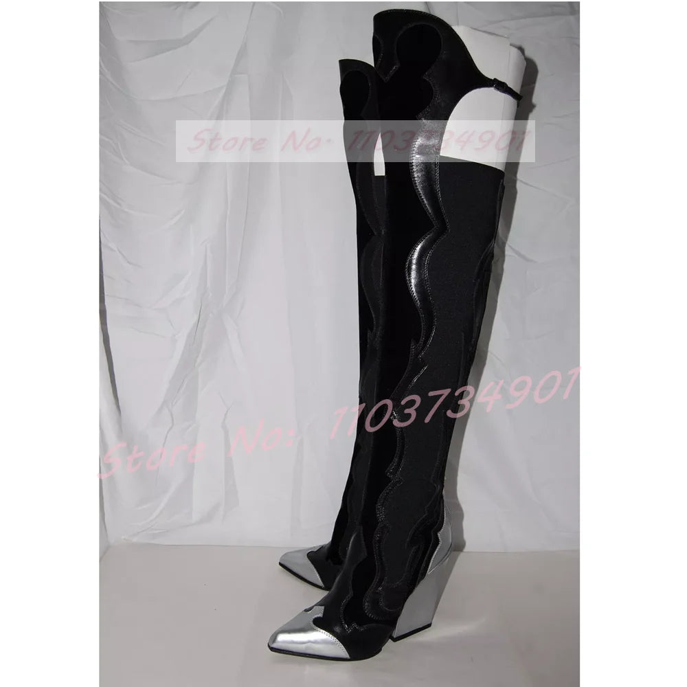 Mixed Colors Thigh High Boots