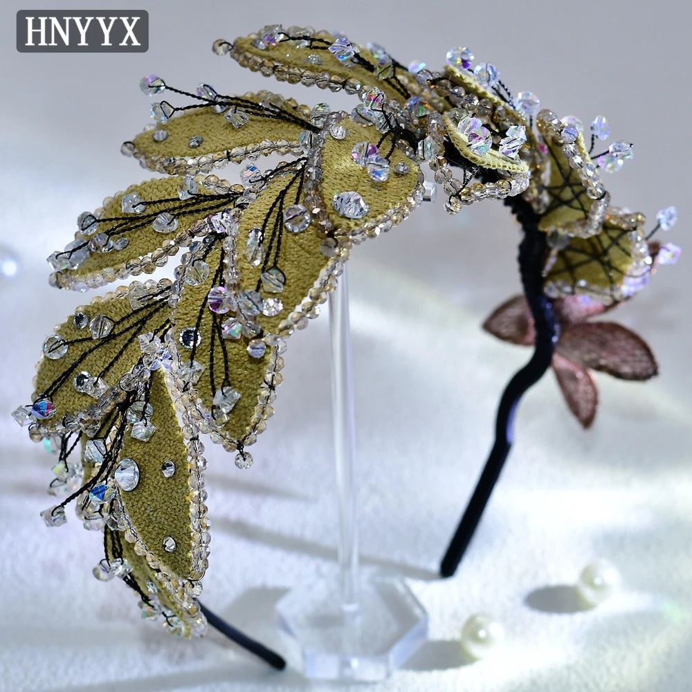 HNYYX Rhinestone Hair Accessories Vintage Leaf Shaped