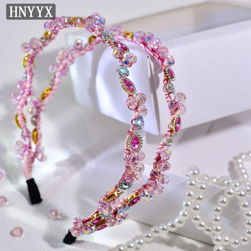 HNYYX Shiny Pink Full Rhinestone Princess Headband