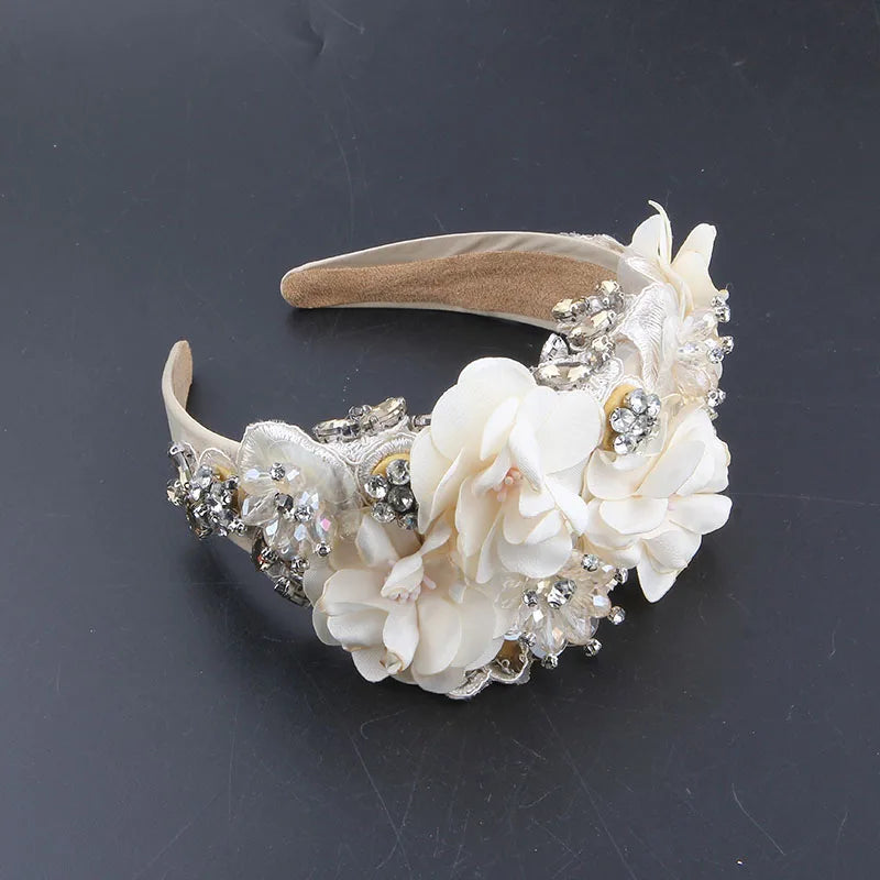 Baroque Luxury Shiny Rhinestone Crystal Pearl Flower Headband