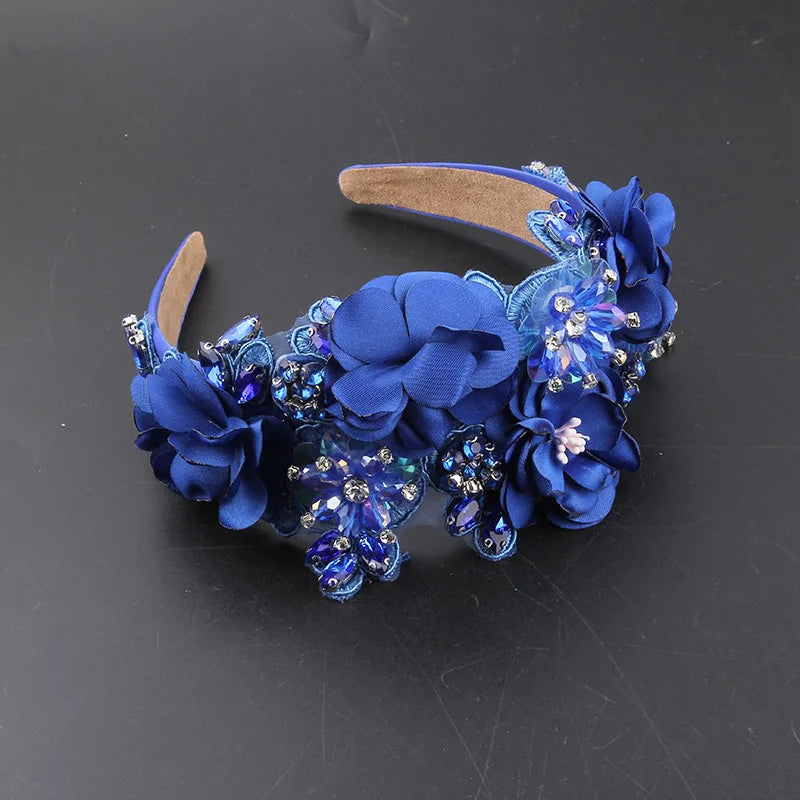 Baroque Luxury Shiny Rhinestone Crystal Pearl Flower Headband