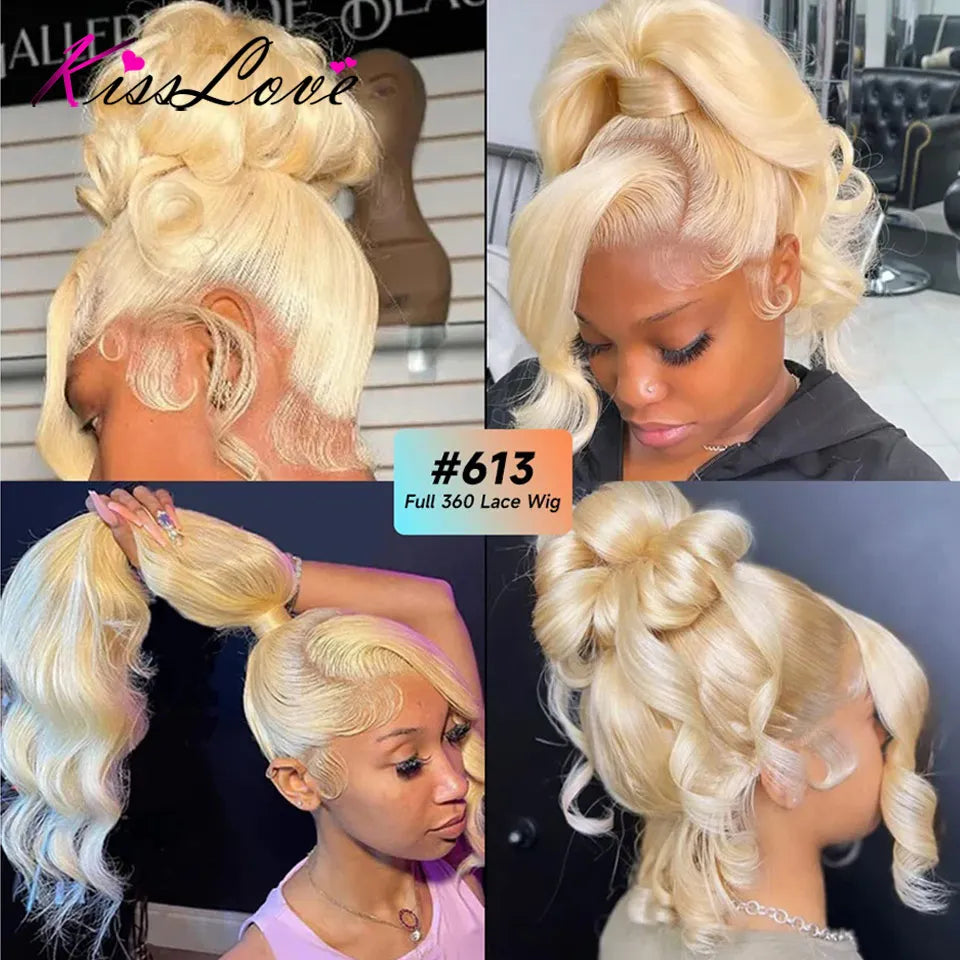 KissLove 613 Blonde Hair Invisi-Strap Snug Fit 360 Full Lace Frontal Wigs