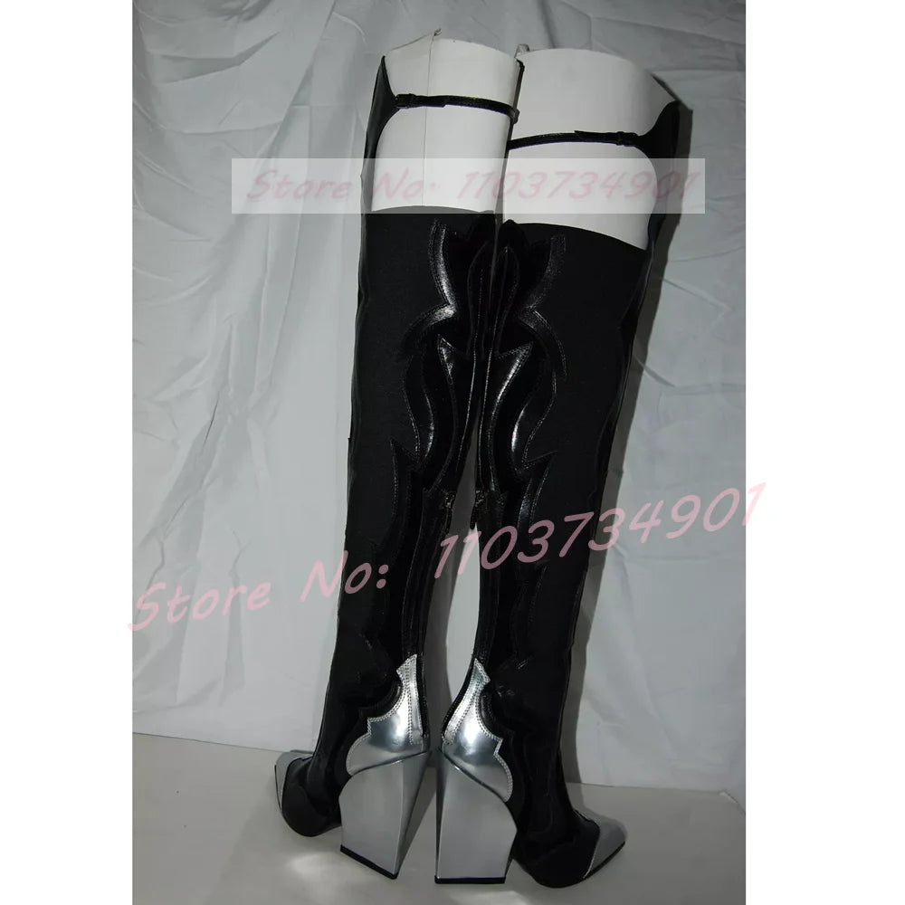 Mixed Colors Thigh High Boots