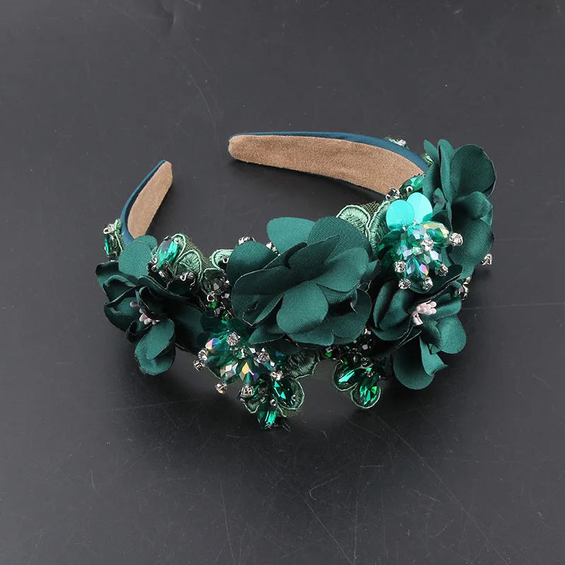 Baroque Luxury Shiny Rhinestone Crystal Pearl Flower Headband
