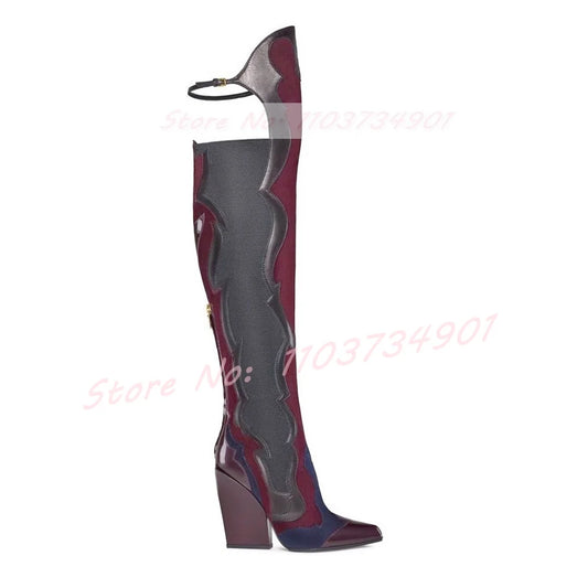 Mixed Colors Thigh High Boots