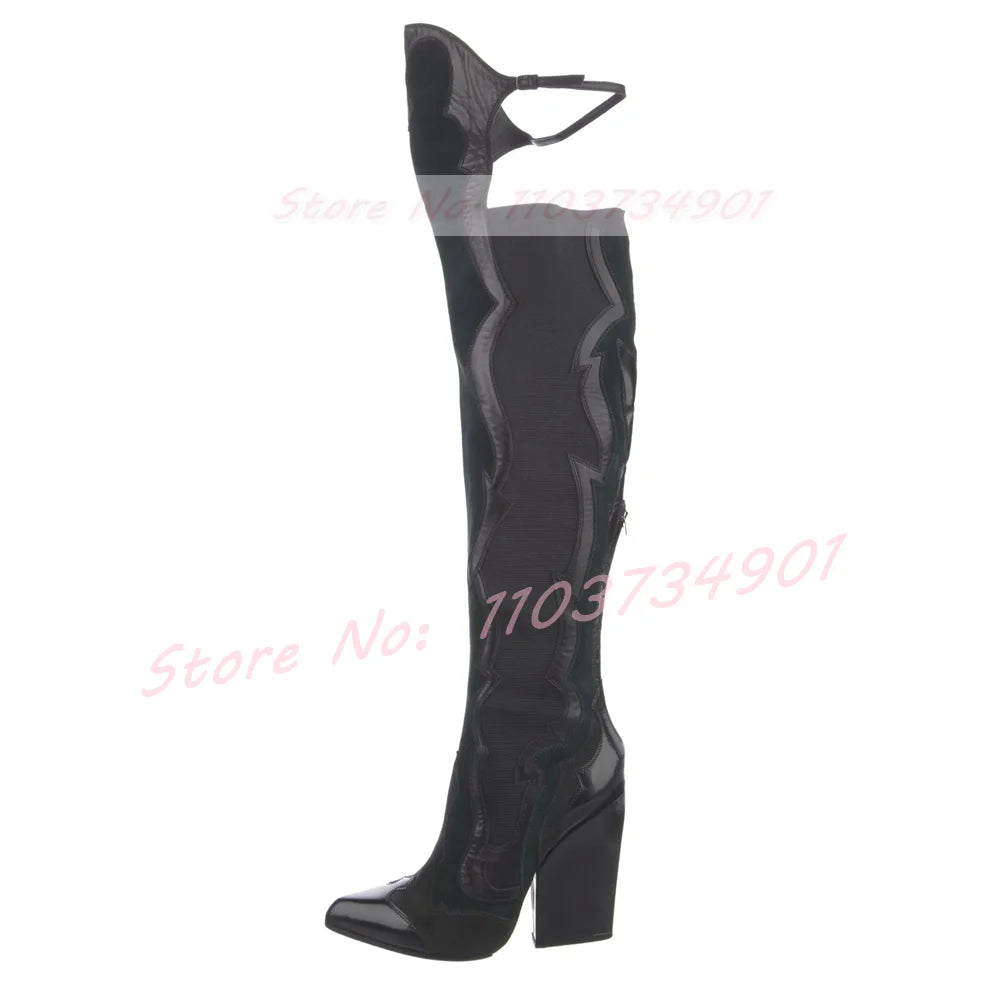 Mixed Colors Thigh High Boots