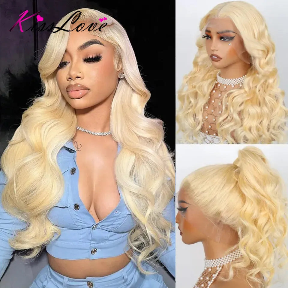 KissLove 613 Blonde Hair Invisi-Strap Snug Fit 360 Full Lace Frontal Wigs