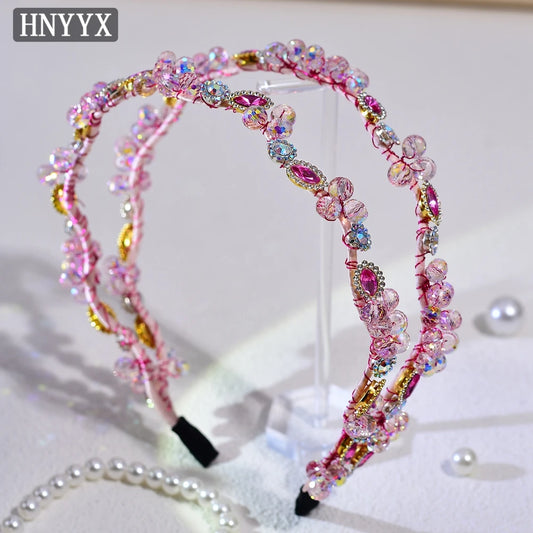 HNYYX Shiny Pink Full Rhinestone Princess Headband
