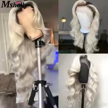 Pre Bleached Pre Plucked Lace Front Wig Human Hair Platinum Wig