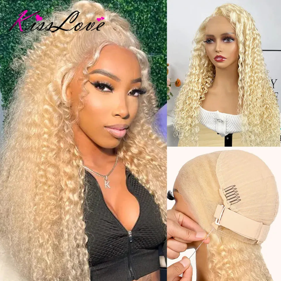 KissLove 613 Blonde Hair Invisi-Strap Snug Fit 360 Full Lace Frontal Wigs