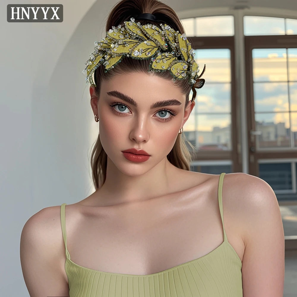 HNYYX Rhinestone Hair Accessories Vintage Leaf Shaped