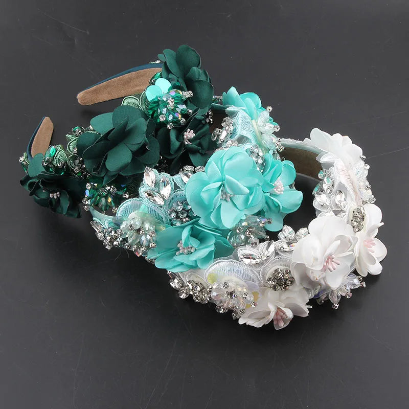 Baroque Luxury Shiny Rhinestone Crystal Pearl Flower Headband