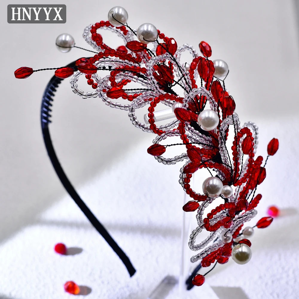 HNYYX Shiny Pink Full Rhinestone Princess Headband