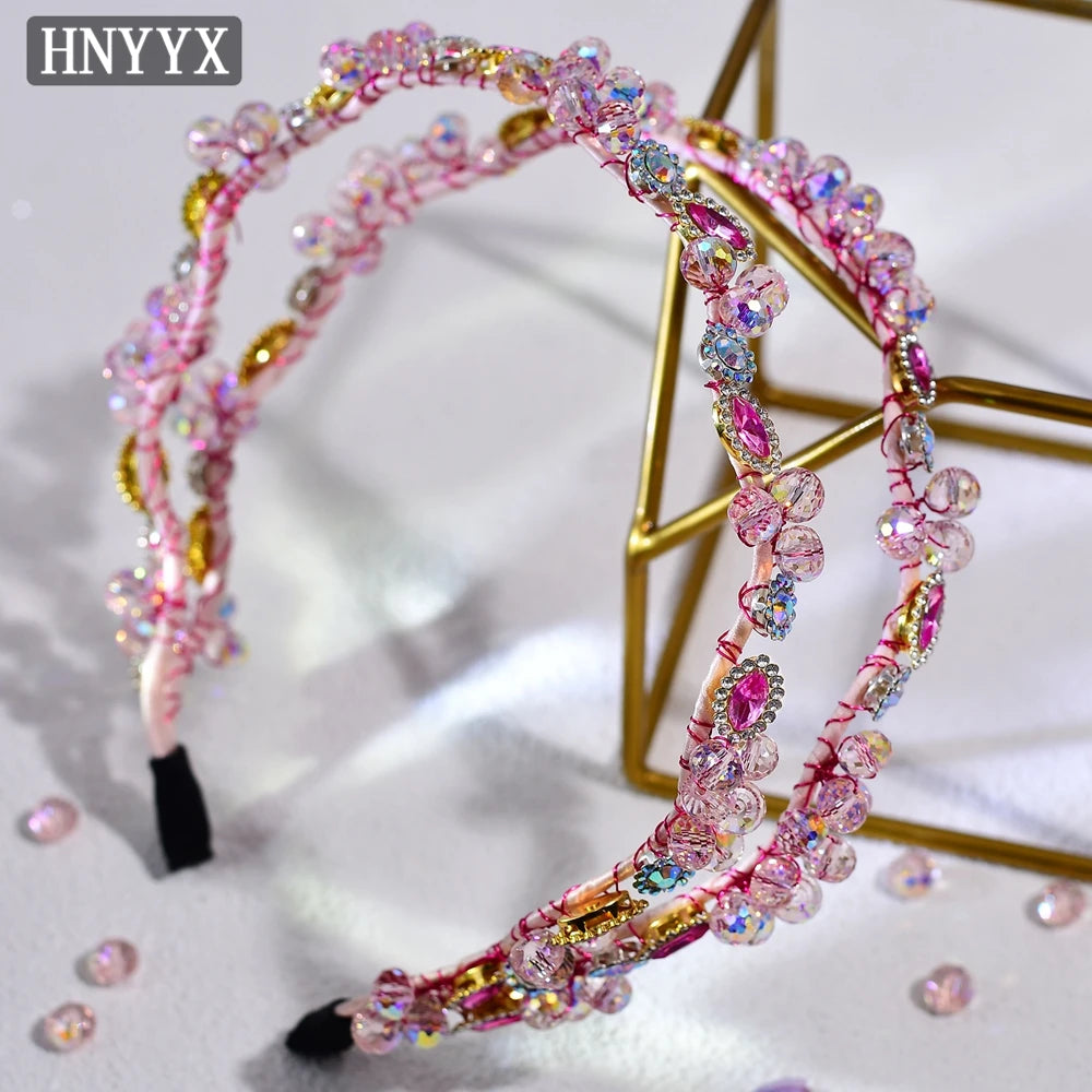 HNYYX Shiny Pink Full Rhinestone Princess Headband