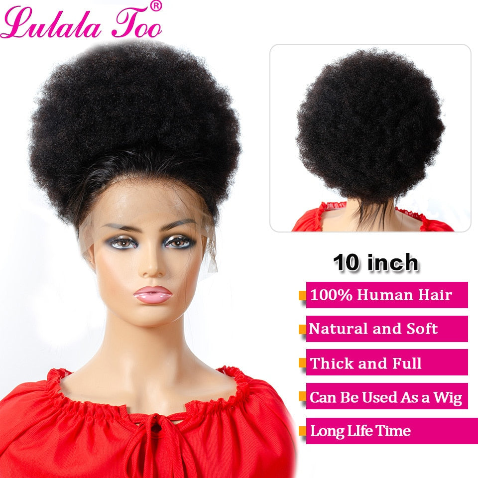 10inch Afro Puff Human Hair Bun Drawstring Ponytail Human Hairpiece