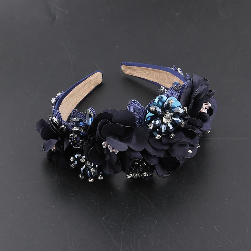 Baroque Luxury Shiny Rhinestone Crystal Pearl Flower Headband