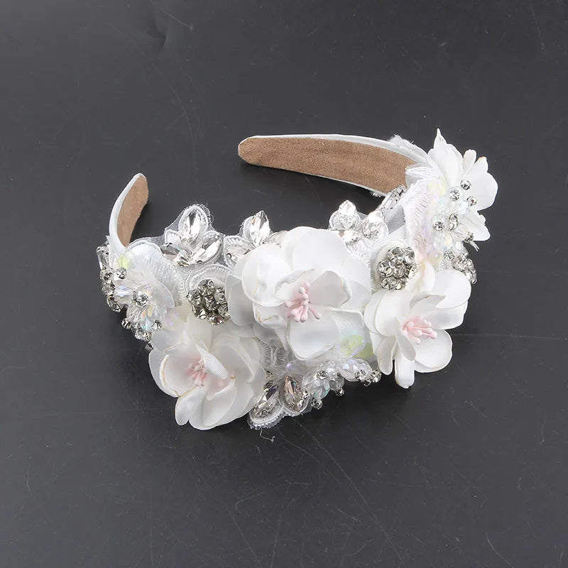 Baroque Luxury Shiny Rhinestone Crystal Pearl Flower Headband