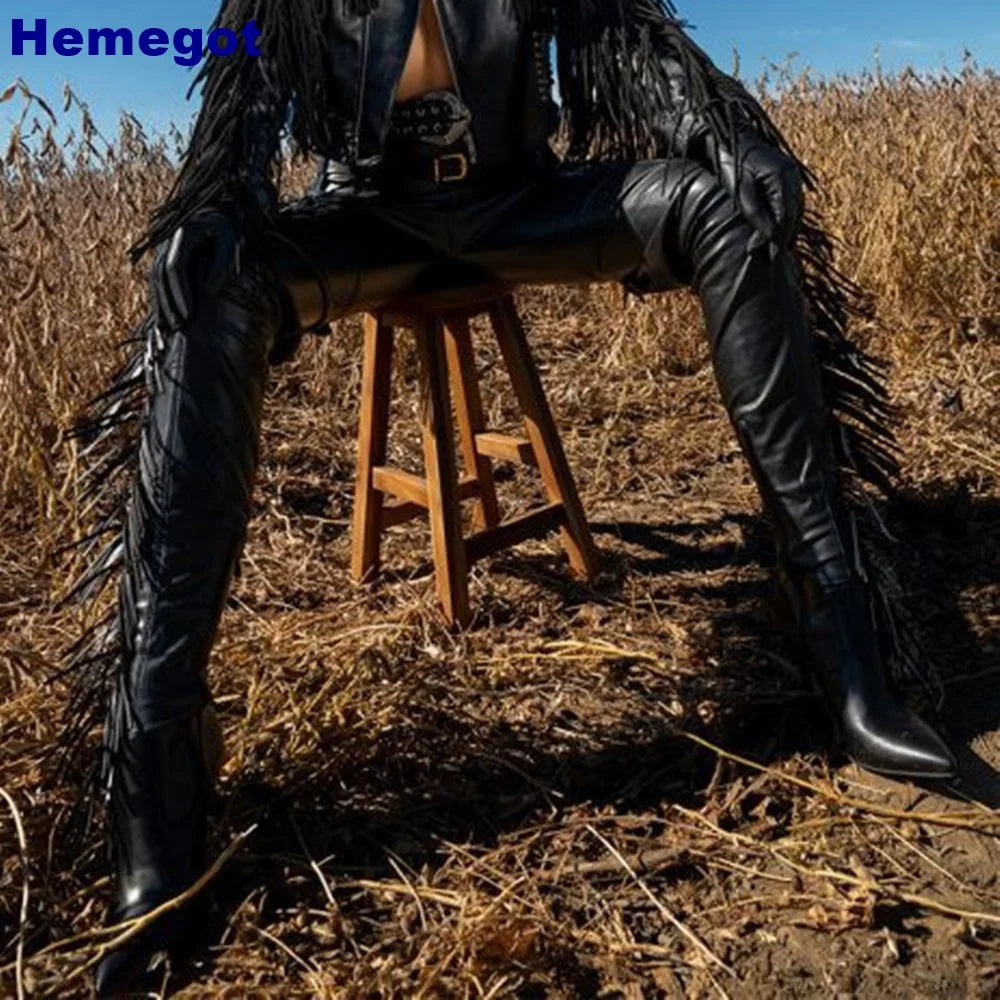 Black Fringed Waist Boots
