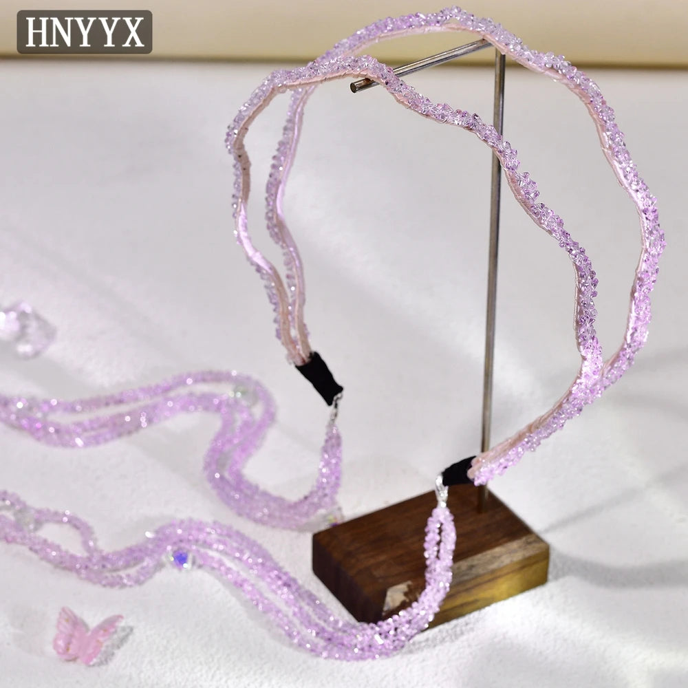HNYYX Shiny Pink Full Rhinestone Princess Headband