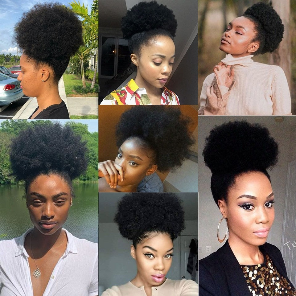 10inch Afro Puff Human Hair Bun Drawstring Ponytail Human Hairpiece