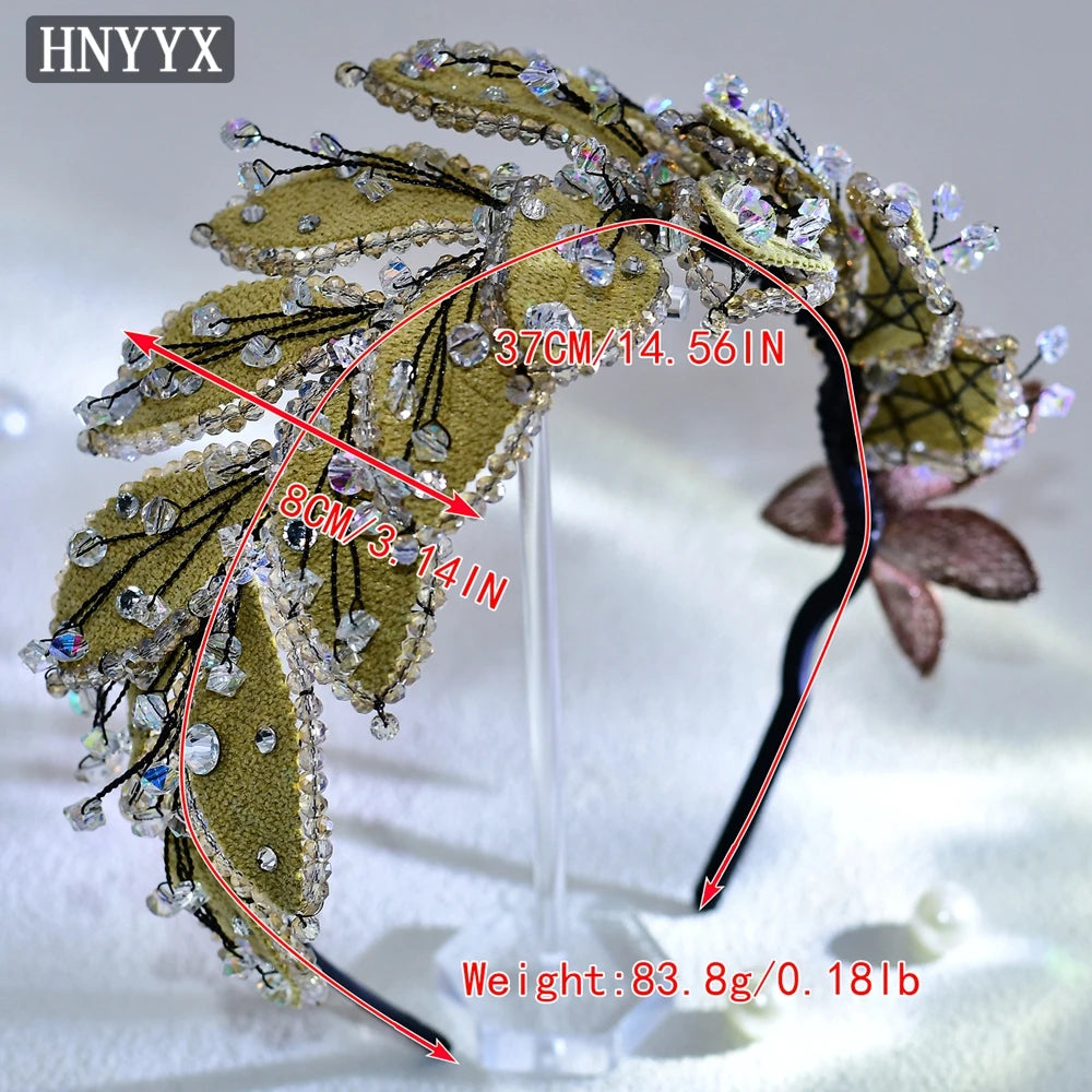 HNYYX Rhinestone Hair Accessories Vintage Leaf Shaped