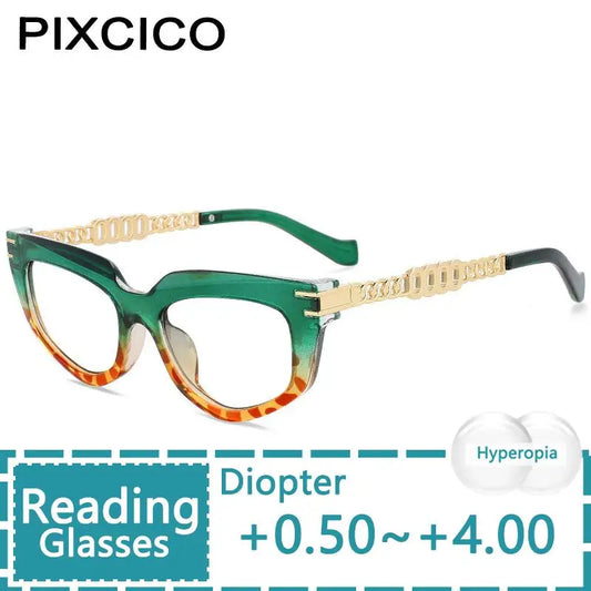 55577 Metal Hollow Chain Presbyopic Glasses - Cat Eyes Retro