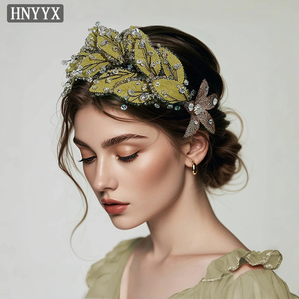 HNYYX Rhinestone Hair Accessories Vintage Leaf Shaped