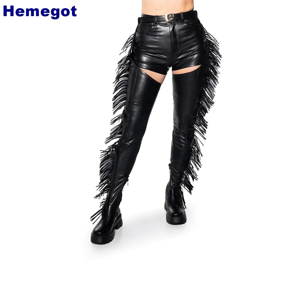 Black Fringed Waist Boots
