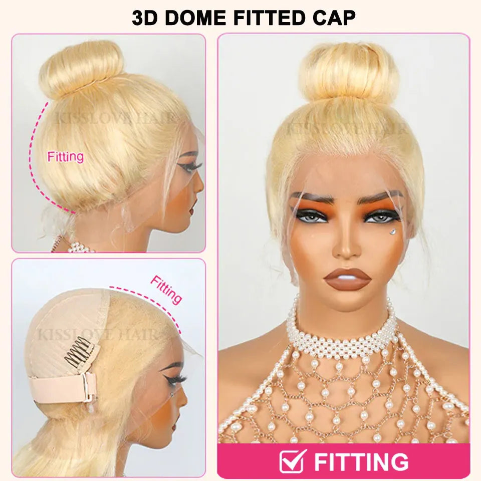 KissLove 613 Blonde Hair Invisi-Strap Snug Fit 360 Full Lace Frontal Wigs