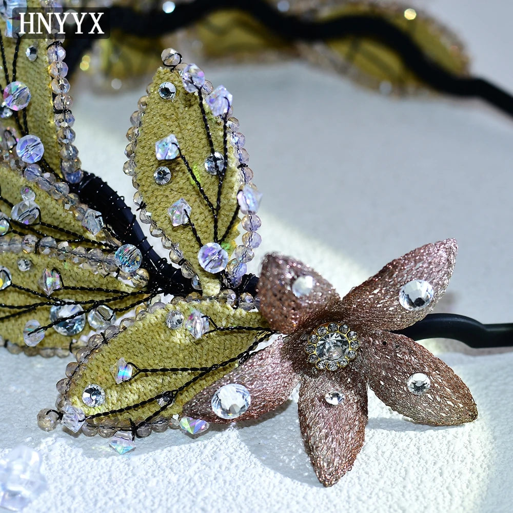 HNYYX Rhinestone Hair Accessories Vintage Leaf Shaped