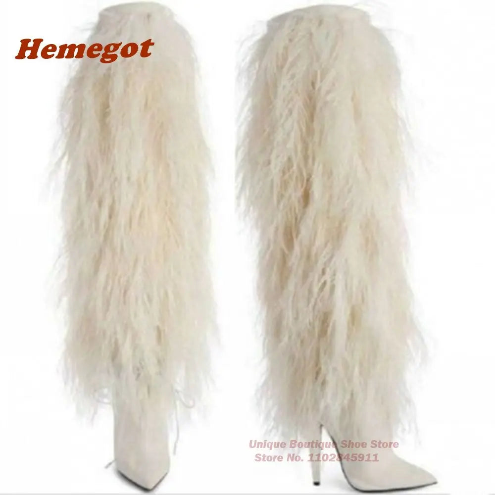 Hemegot Black Furry Knee-Length Boots