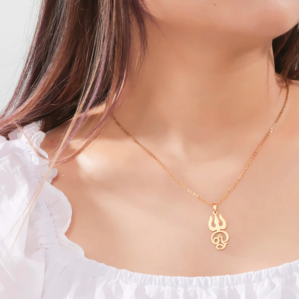 Dawapara India Tamil Om Symbol with Trident Pendant Stainless Steel Necklace