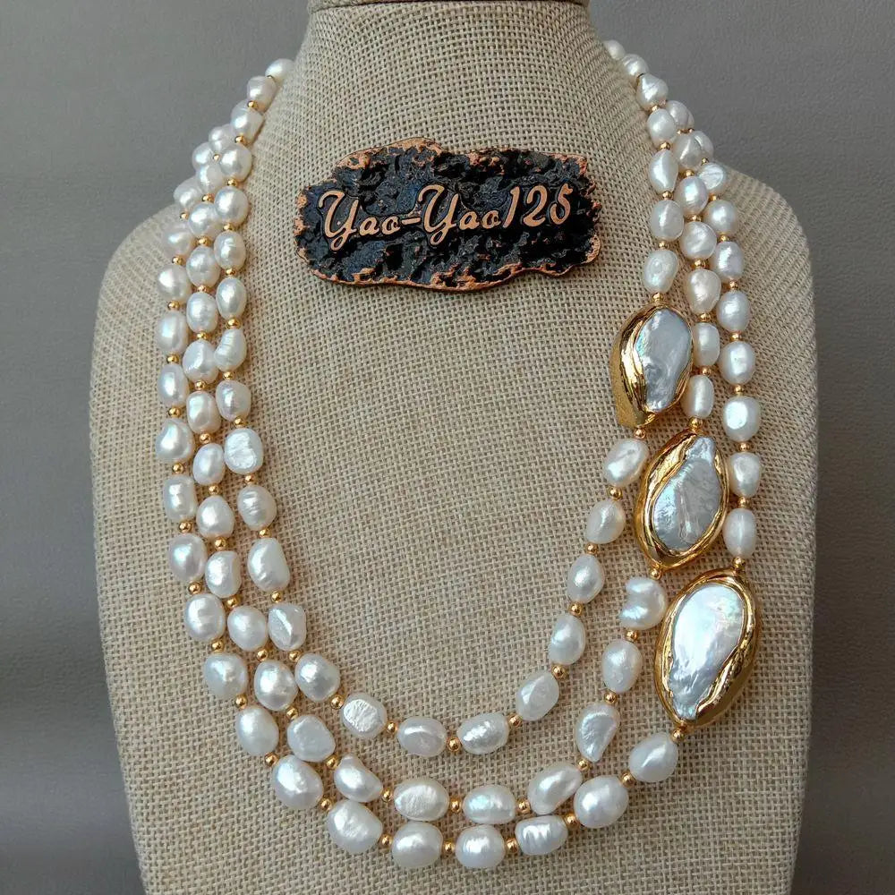Y·YING 20" 3 rows Cultured Baroque Pearl Necklace