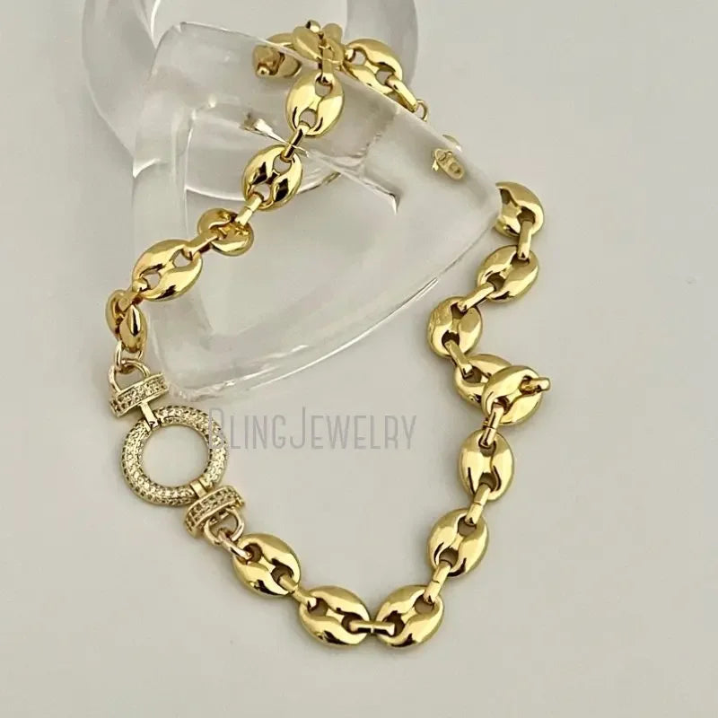 Round Clasp Puffed Coffee Bean Mesh Chain Choker