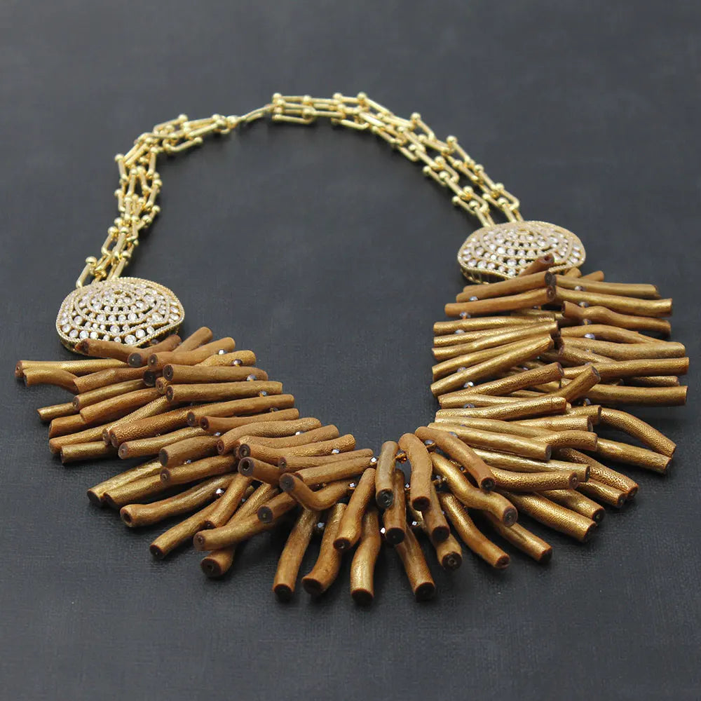 G-G 3 Rows Yellow Coral Gold Plated Chain Necklace C