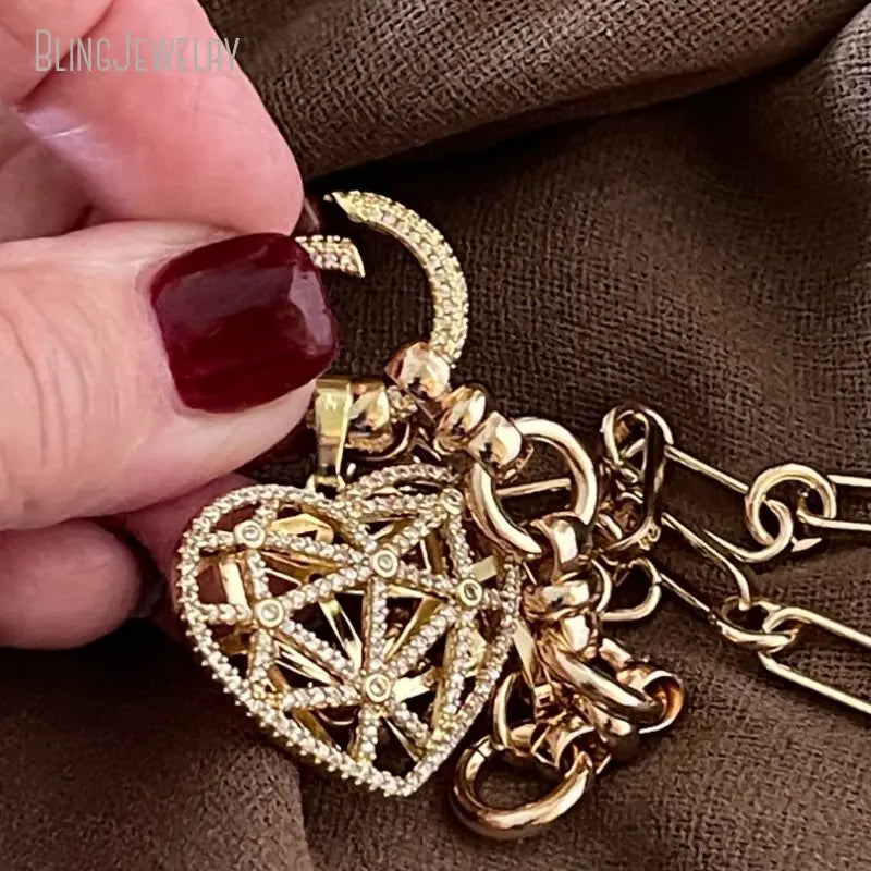 Multi Link Chain Latticework Floating Heart Pendant Necklace