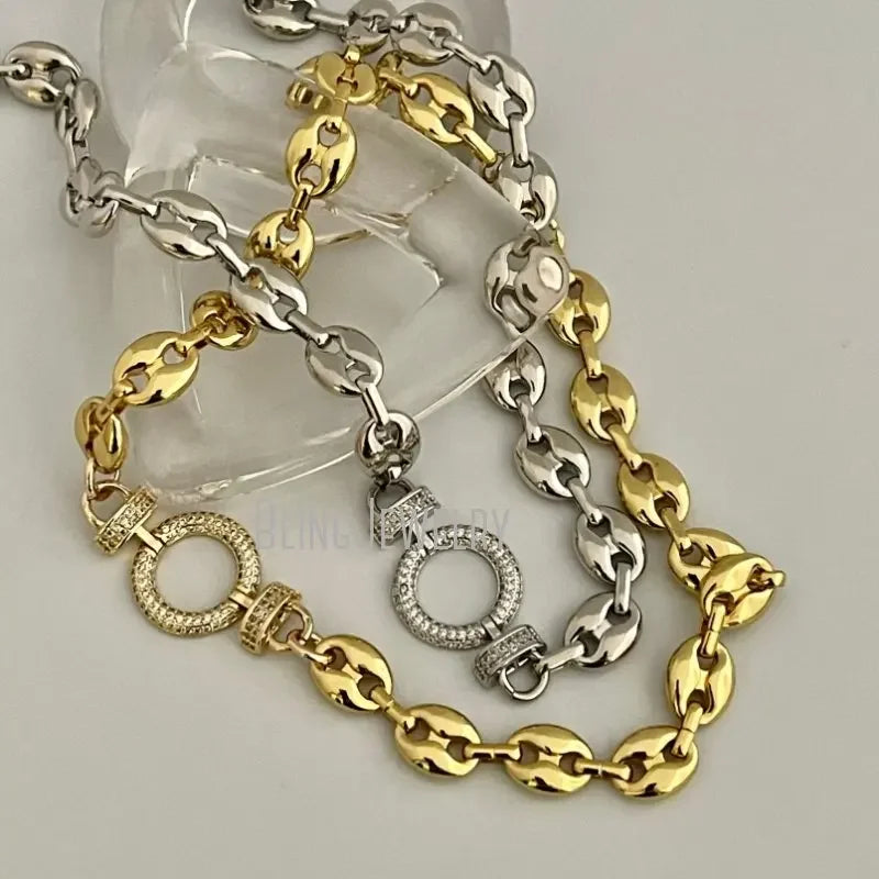 Round Clasp Puffed Coffee Bean Mesh Chain Choker