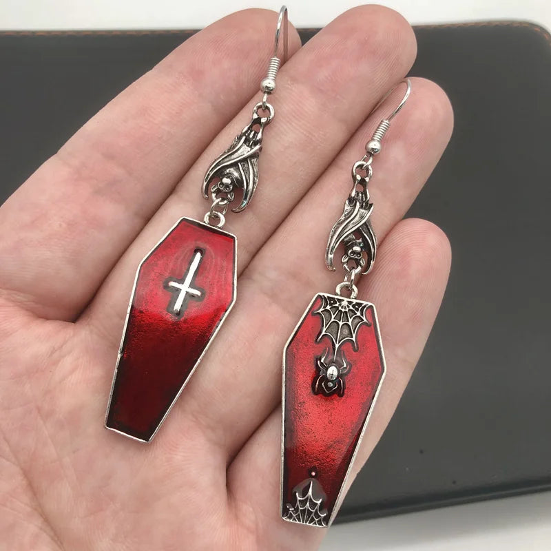 Goth Cross Vampire Coffin Earrings