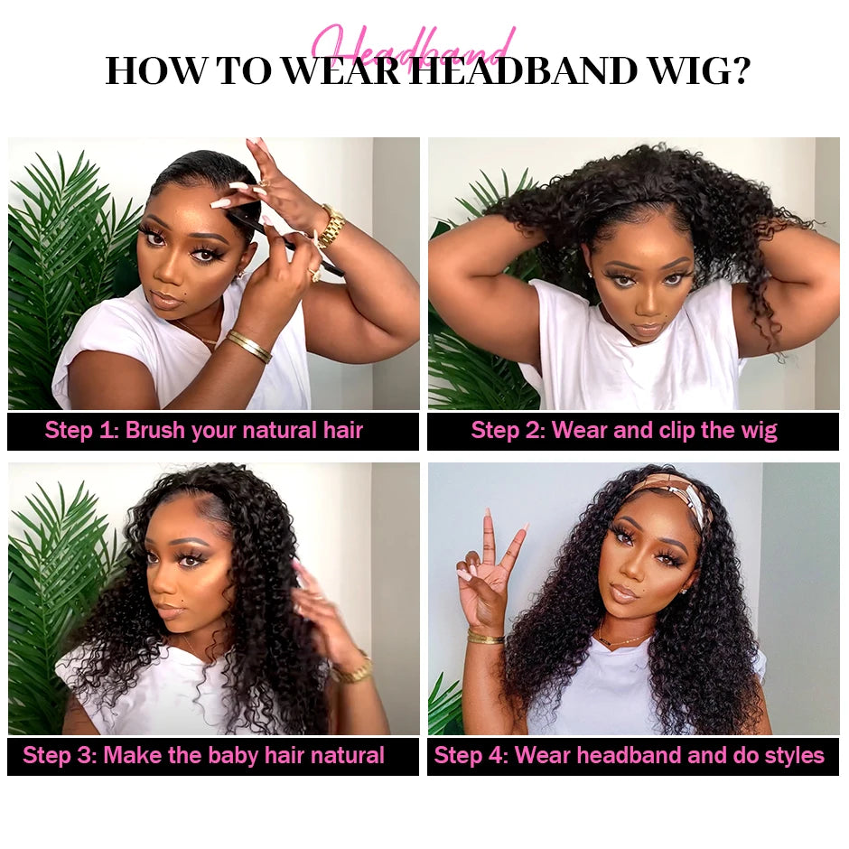 Kinky Curly Women's Headband Wig - ISEE HAIR Scarf Wig
