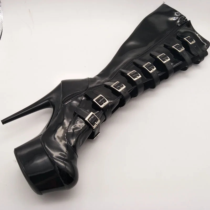 LAIJIANJINXIA Buckle Black Knee-High Boots