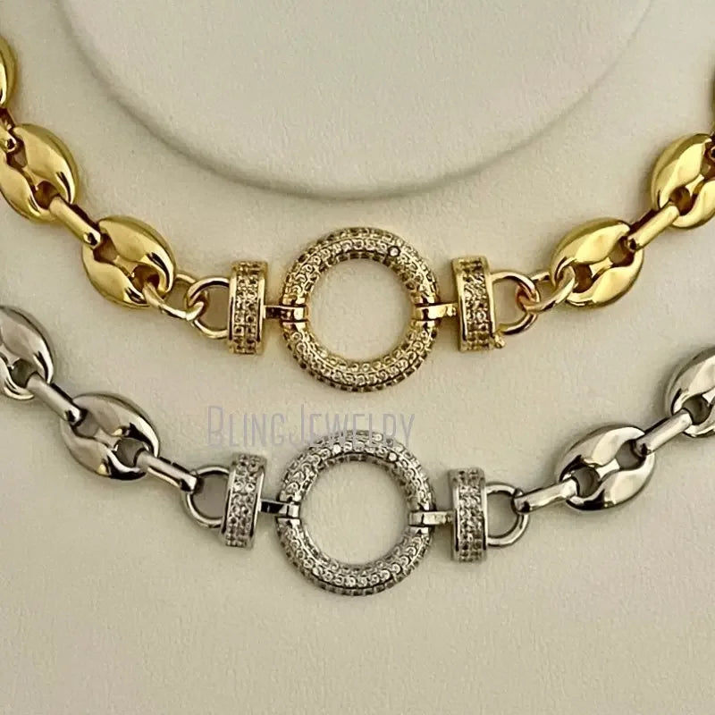 Round Clasp Puffed Coffee Bean Mesh Chain Choker