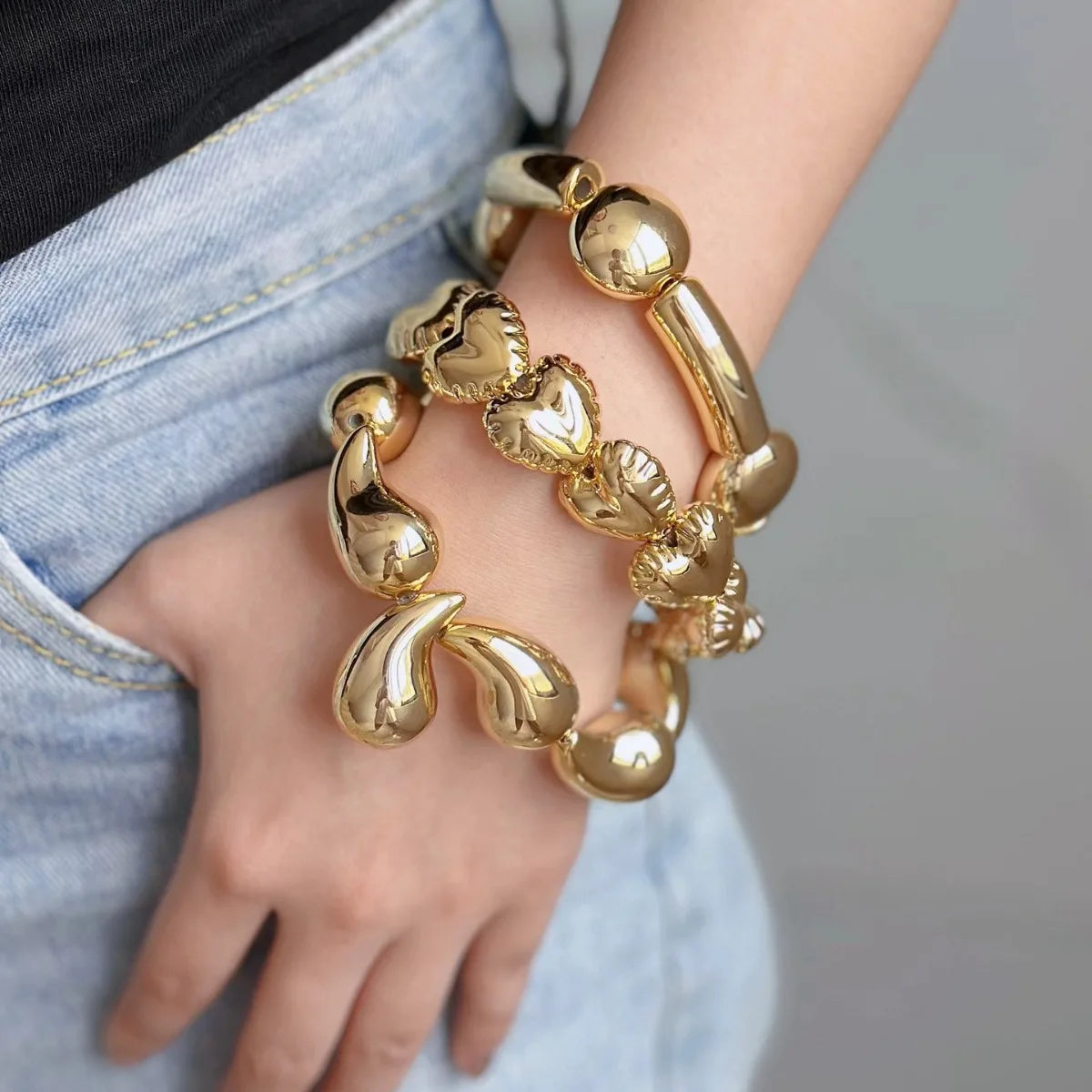 Metal Glossy Irregular Chunky Elastic Bracelets
