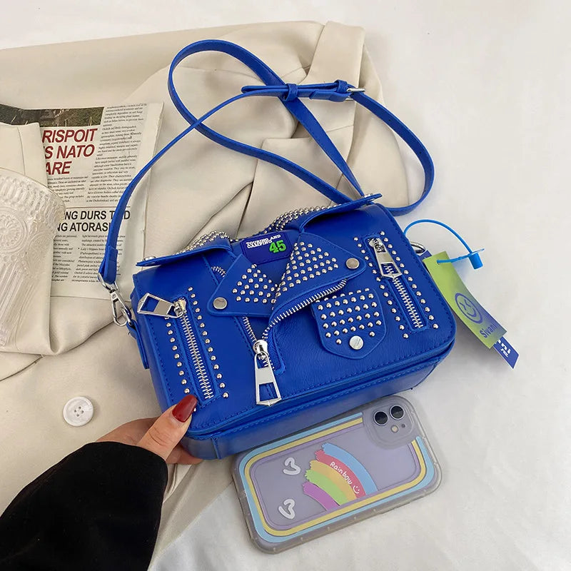 Square Rivet Leather Shoulder Bag