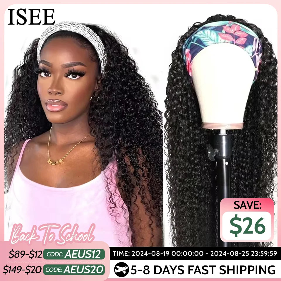 Kinky Curly Women's Headband Wig - ISEE HAIR Scarf Wig