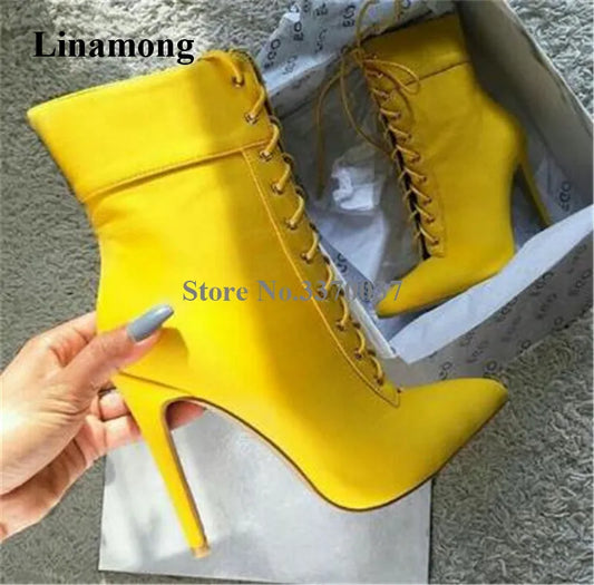 Linamong Pointed Toe Suede Leather Stiletto Short Boots Y